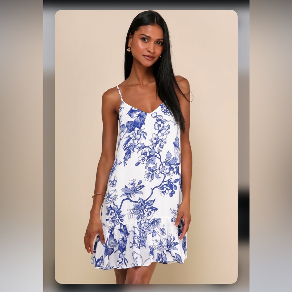 LULUS Garden Bloom White Floral Print Ruffled Shift Dress
